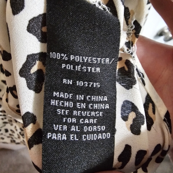 Zac & Rachel Cheetah Animal Print Blouse Large Brown White Long Sleeve Career - Picture 5 of 7